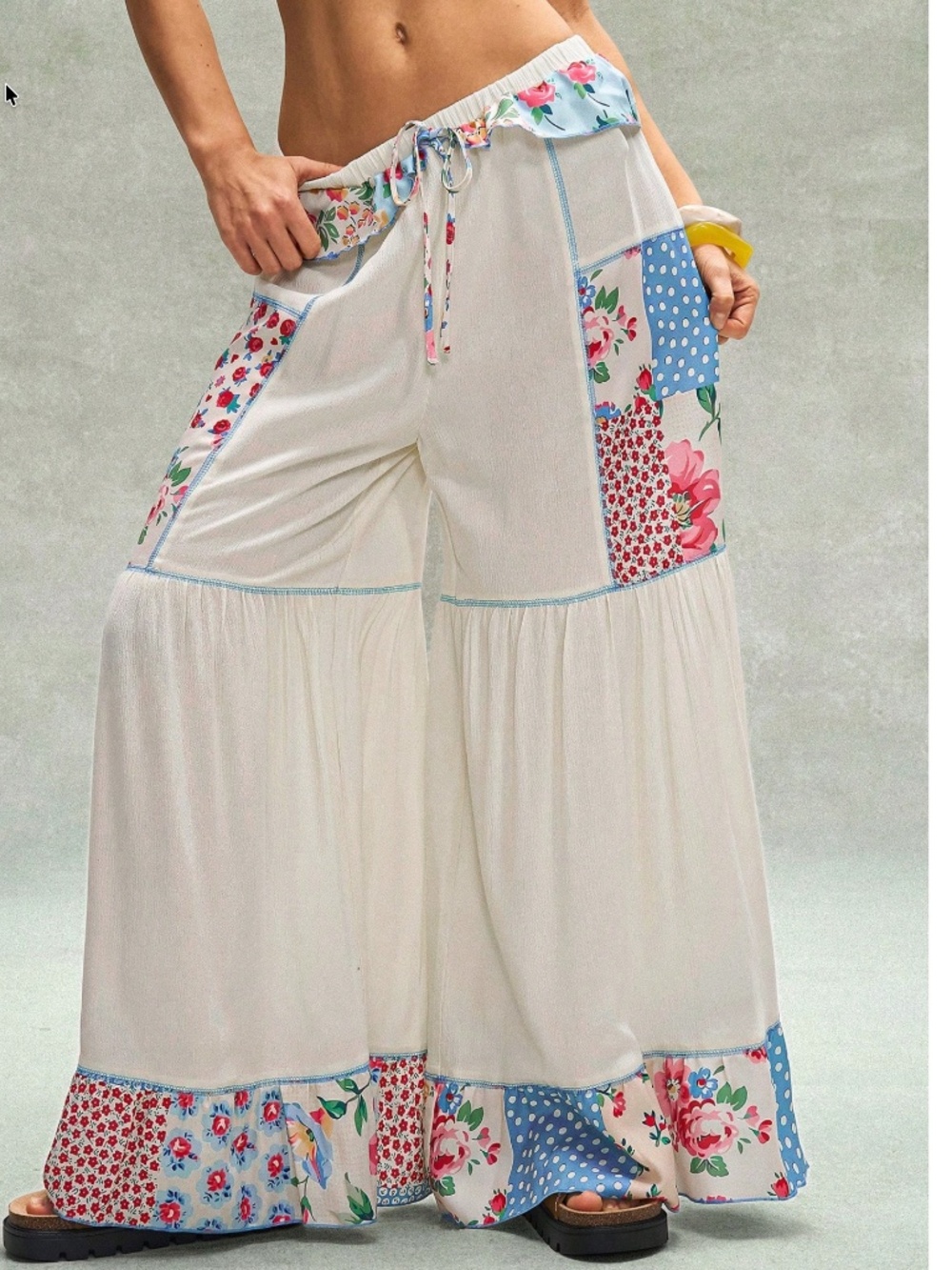 Boho Floral Print Patchwork Wide Leg Pants - Picture 6 of 6